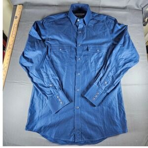 Lucchese Bootmaker Mens Navy Twill Graph Check Western Shirt Medium M Cotton